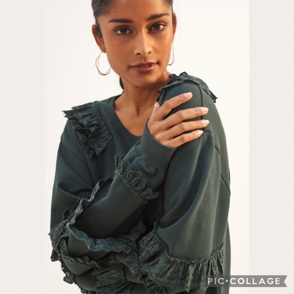 Anthropologie Tops - NWT Anthropologie Maeve Ruffled Eyelet Sweatshirt in Green